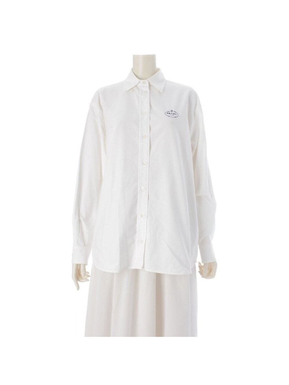 Prada Cotton Logo Embroidered Oxfords Long Sleeve Shirt White 36